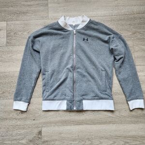 Under Armour Gray Threadborne Fleece Zip Up Sweater Womens Medium Athleisure
